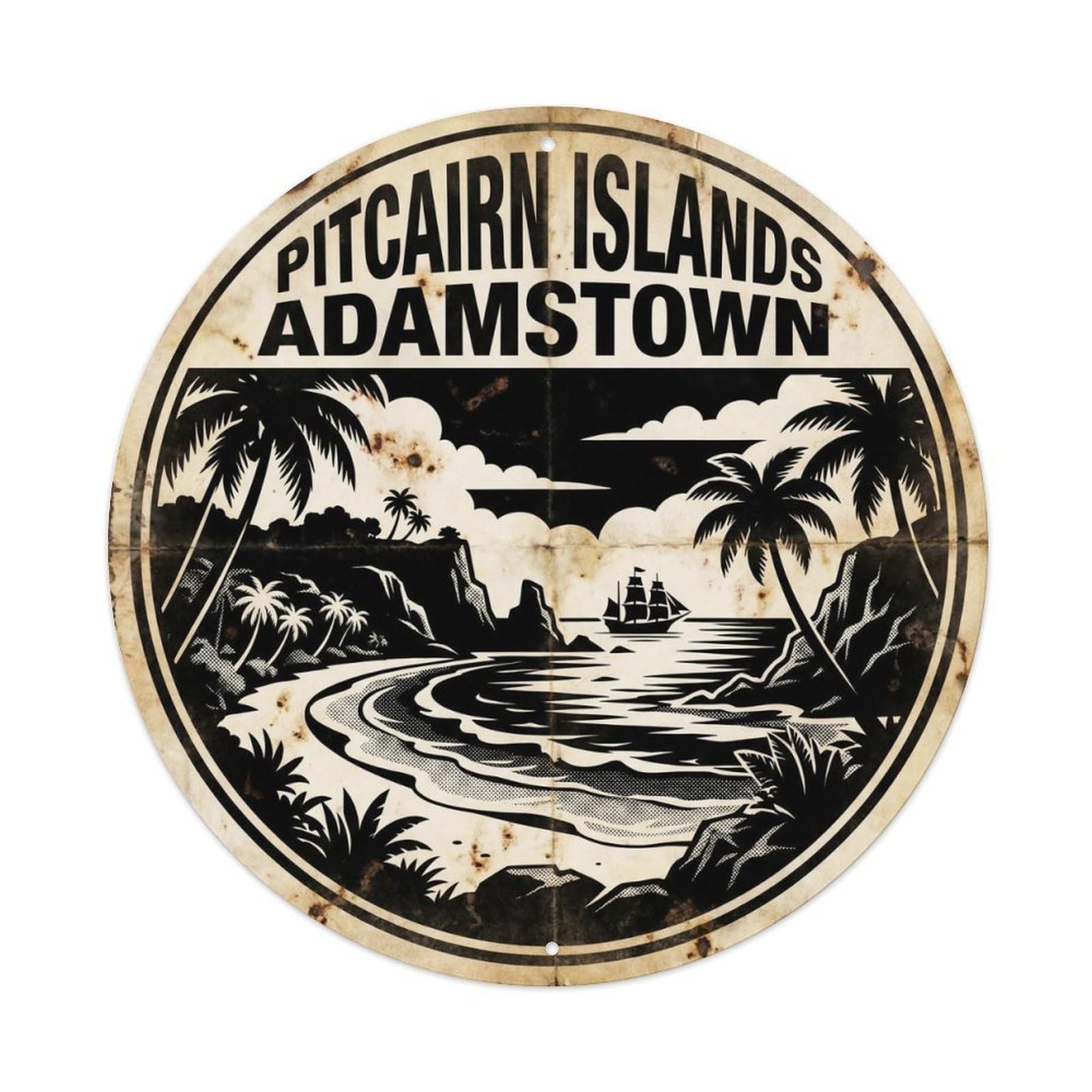 Pitcairn Islands Adamstown Tropical Island Black White Metal Tin Sign