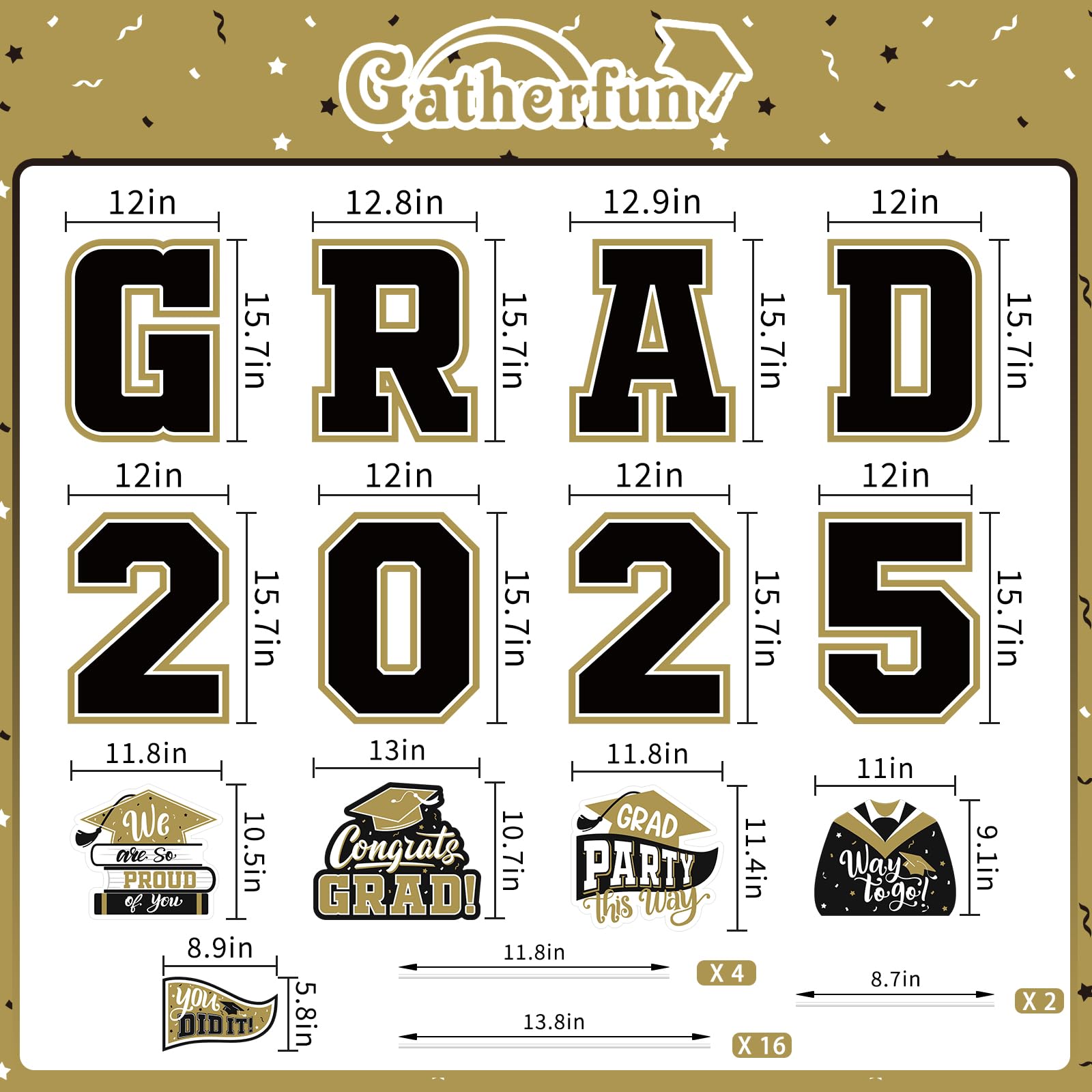 Black Themed 2025 Graduation Decorations class of 2025 Set - Congrats Grad Yard Signs, Class of 2025 Yard Signs, Complete Party Supplies for High School & College Celebrations