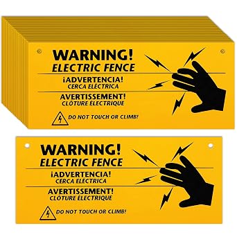 Blulu 24 Pieces Electric Fence Warning Signs 10 x 4 Inch Plastic Danger Electric Fence Signs Safe Caution Warning for Farm Home
