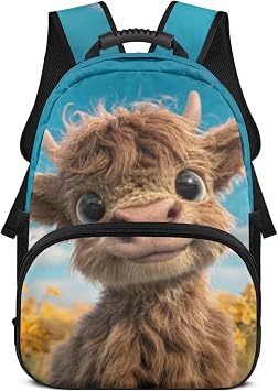 Highland Cow Boys School Backpacks 6-8 Cartoon Backpack for Boys 4th Grade Back to School Supplies Gift Light Weight Childrens Bookbag Back Pack