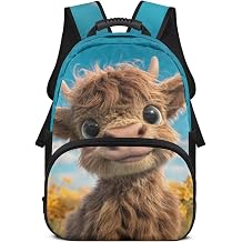 Highland Cow Boys School Backpacks 6-8 Cartoon Backpack for Boys 4th Grade Back to School Supplies Gift Light Weight Childrens Bookbag Back Pack