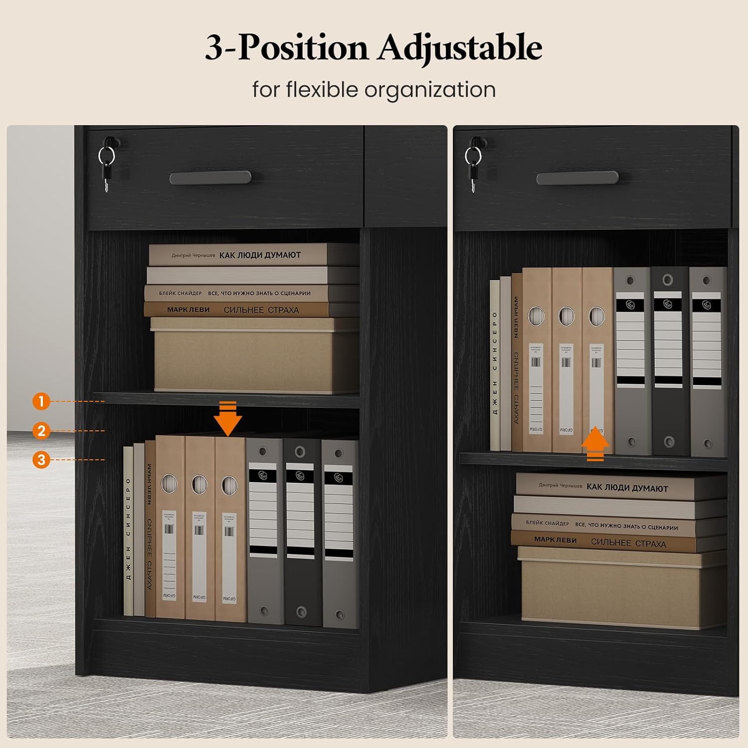Reception Desk with Counter, Front Desk with 3 Drawers and Storage Cabinet, 47 inch Modern Retail Counter with Cable Grommet for Checkout, Barber, Beauty Salon, Home Office