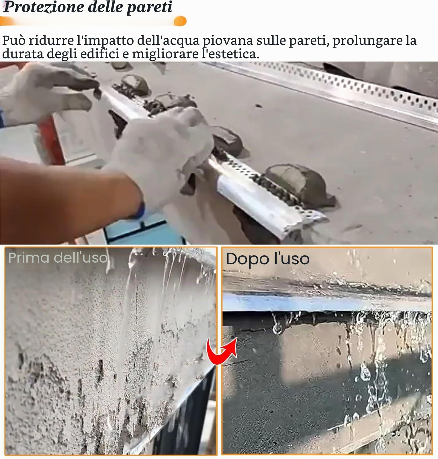 Striscia di gocciolamento del bordo della parete esterna, barra deviatore della pioggia del tetto profilo in alluminio, decorazione per davanzale della finestra per balcone