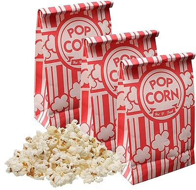 Keriqi Popcorn Bags, 2 oz Flat Bottom Paper Popcorn Bags for Family Movie Night Baseball Themed Carnival Christmas Birthday Party 50 Pcs