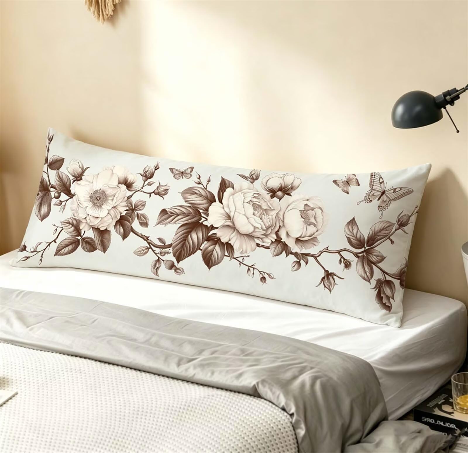 Fodera Cuscino 55 x 160 cm, Retro-3 Velluto Copricuscini Letto, | con Invisibile Cerniera, Morbida e Traspirante, per biancheria da letto, divano, hotel, chi dorme sul fianco Fiore-2 j-171