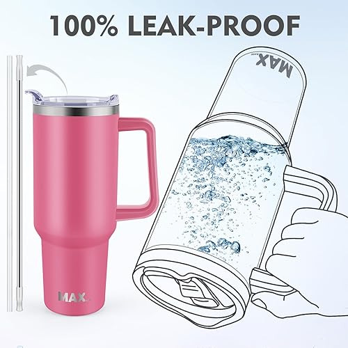 Miniatura 3 de MaxBase - Vaso de 1.18 L, asa y tapa para popote, reutilizable, acero inoxidable, mantiene las bebidas frías hasta por 34 horas, 100 % a prueba de