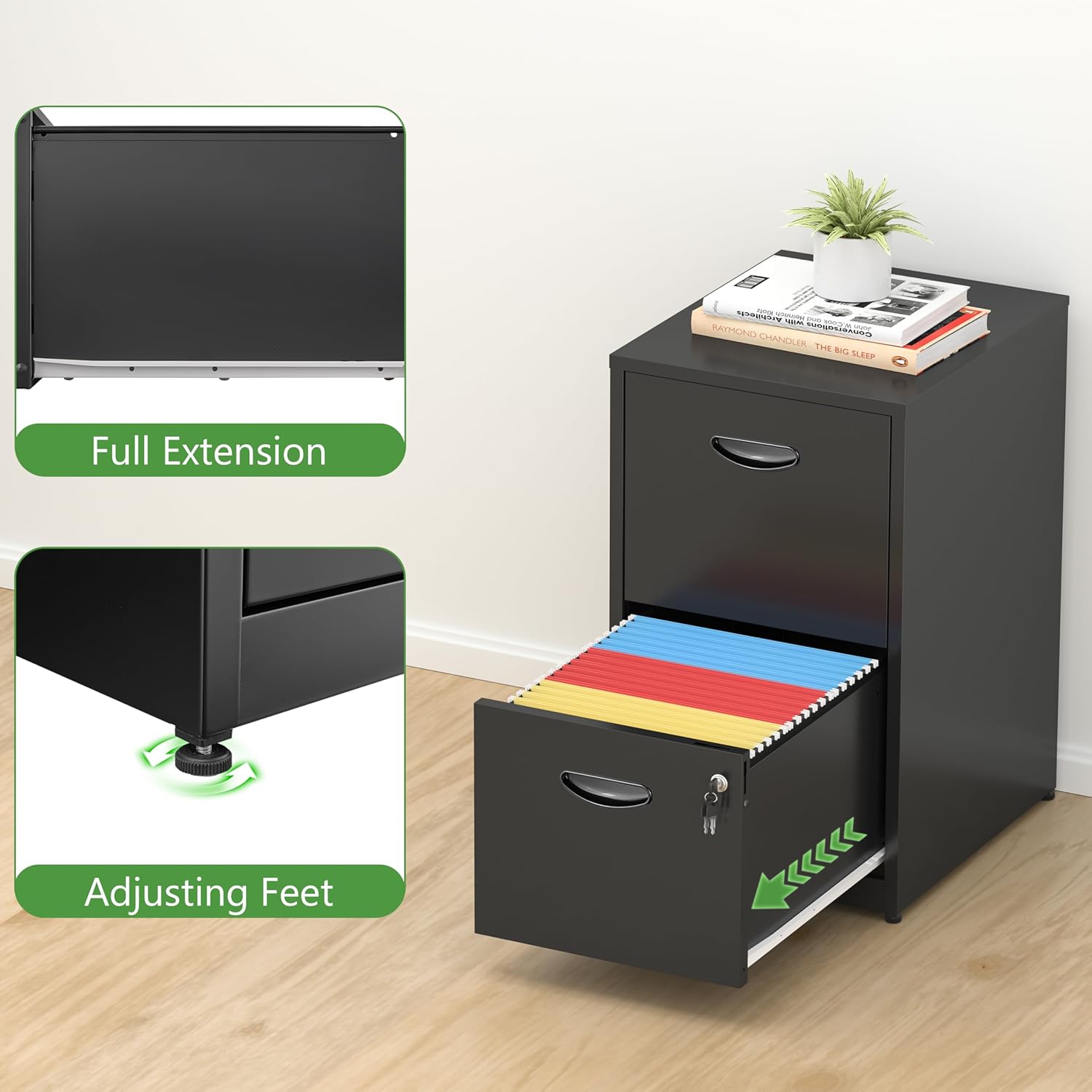 2 Drawer File Cabinet with Lock,Black Small Filing Cabinet for Home Office, Metal Vertical File Under Desk Cabinets for A4/Letter,Assembly Required