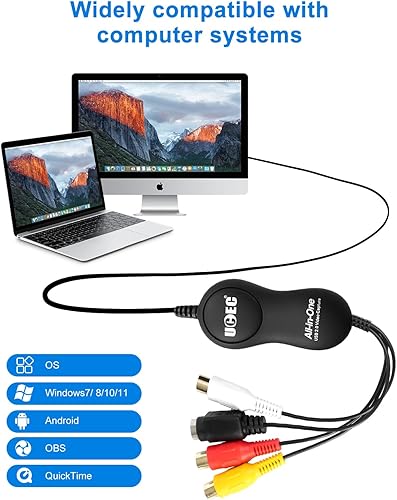 Miniatura 4 de UCEC Kit de convertidor VHS a digital, convertidor VCR a digital, dispositivo de captura de video RCA a USB, dispositivo de tarjeta de captura de