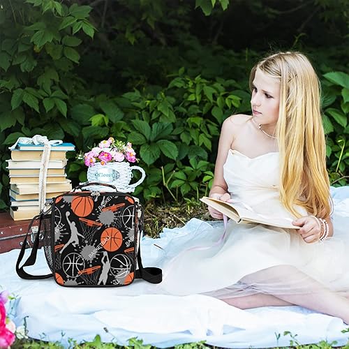 Miniatura 5 de Lonchera de baloncesto para niños, bolsa de almuerzo con aislamiento deportivo para niñas y niños, bolsa de preparación de comidas congelable con