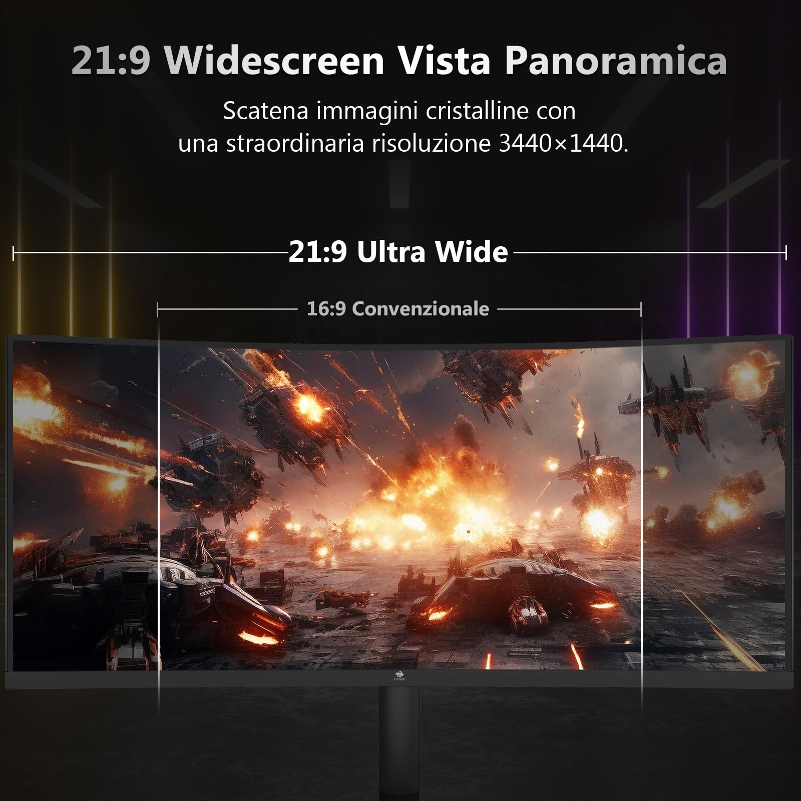 Z-Edge Monitor Gaming Curvo 34'', 3440x1440, 165Hz, 1ms MPRT, Altezza & Inclinazione Regolabili, Schermo Ultra Ampio 21:9 con DP Cavo, FreeSync, 1500R VA, 2*HDMI2.0 & 2*DP1.4, RGB, VESA 100 * 100mm