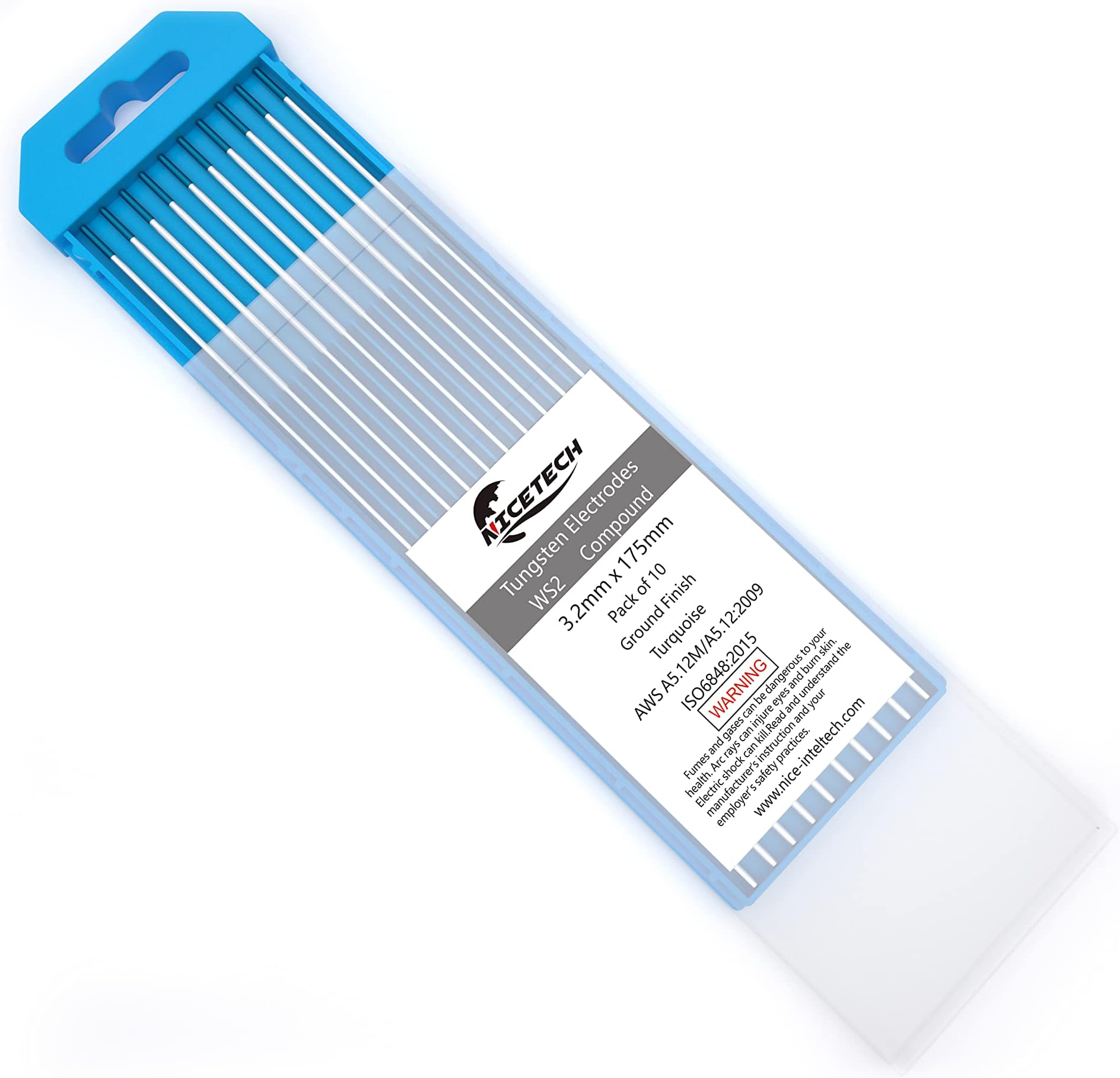 TIG Welding Tungsten Electrodes Compound 3/32" x 7" (Turquoise, WS2) 10-Pack