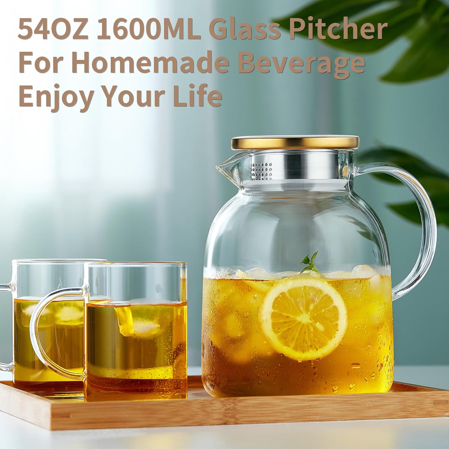 54OZ Glass Pitcher with Lid and Spout, Water Jug, Glass Carafe Water Pitcher for Hot/Cold Beverage, 1600ml for Tea, Juice, Coffee, Milk - Image 4