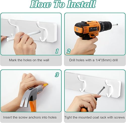 Miniatura 6 de OUTNILI Perchero resistente para montaje en pared, ganchos blancos para colgar en la pared para gafas de sol, chaquetas, sombreros, bolsos, correas