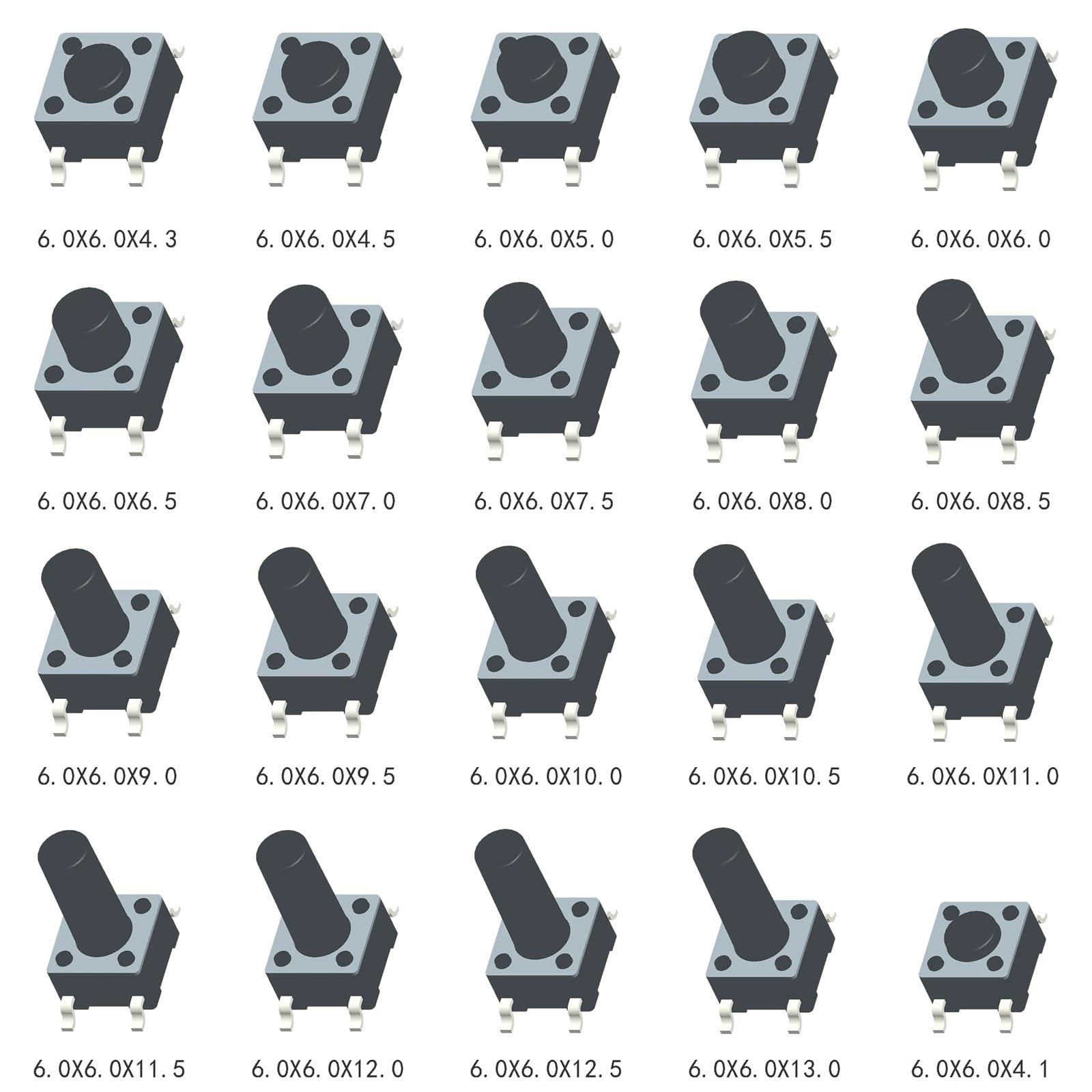 30 szt. przełączników taktycznych (wys. 15,5 mm, 6 x 6 mm 4 piny SMT)