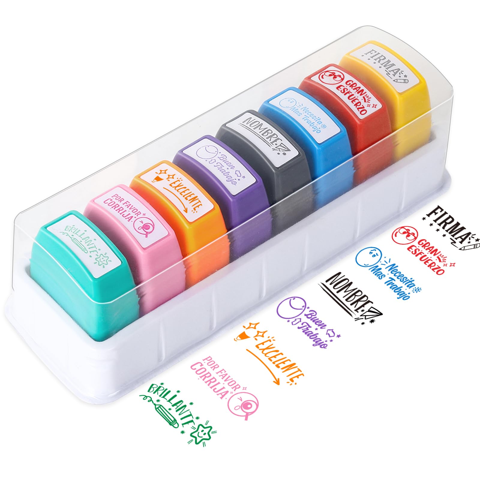 FYSUIMU 8Pcs Spanish Teacher Grading Stamp Self Inking Stamp Motivation Encouraging Classroom Stamp for Education Homework Prize Reward Stationery