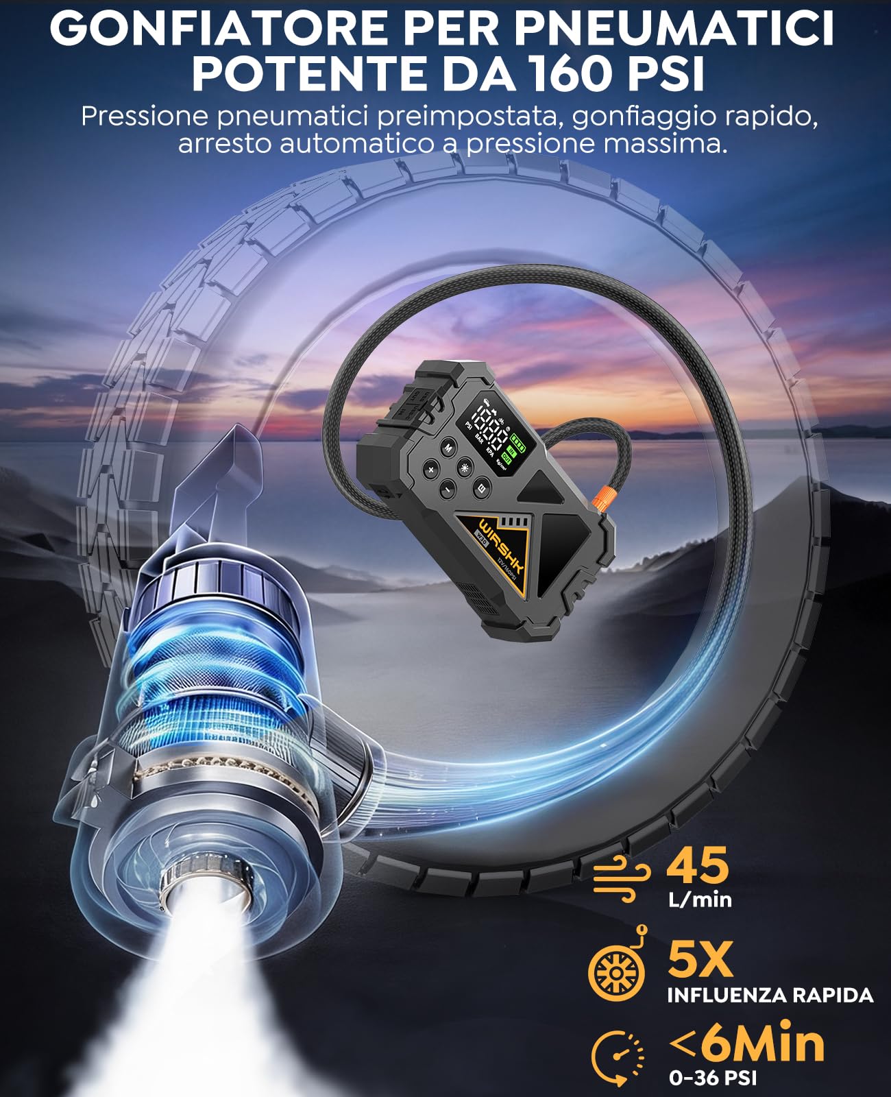 Avviatore Batteria Auto 8000A con Compressore Aria 160PSI,Jump Starter 12V per Benzina 8.0L e Diesel 10L,Display LCD Multifunzione con Visualizzazione Precisa,LED
