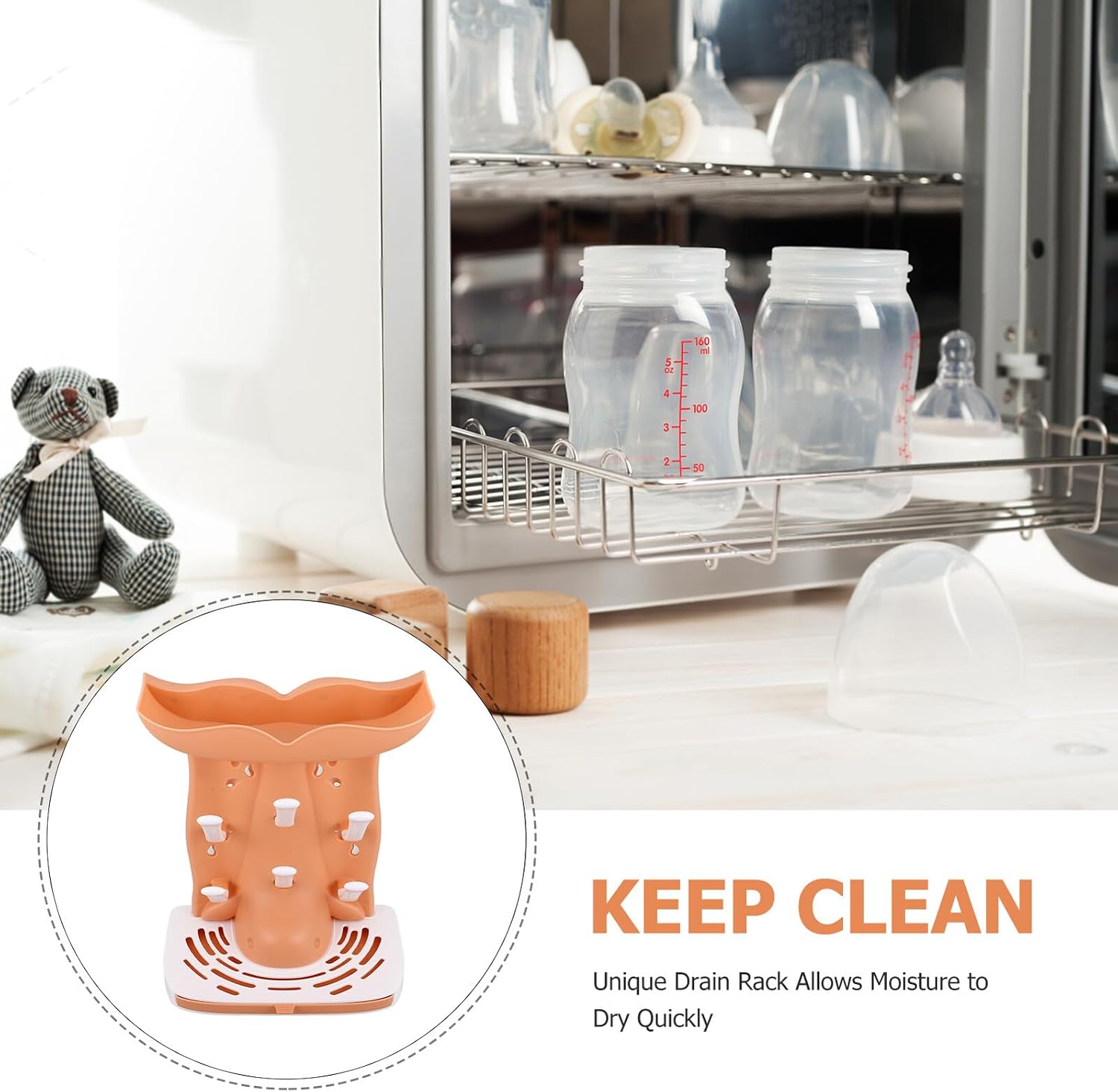 Bottle Drying Rack and Nursery Bottle Storage Vertical Drain Rack with Removable Tray Space-Saving Design for Newborn Feeding Accessories