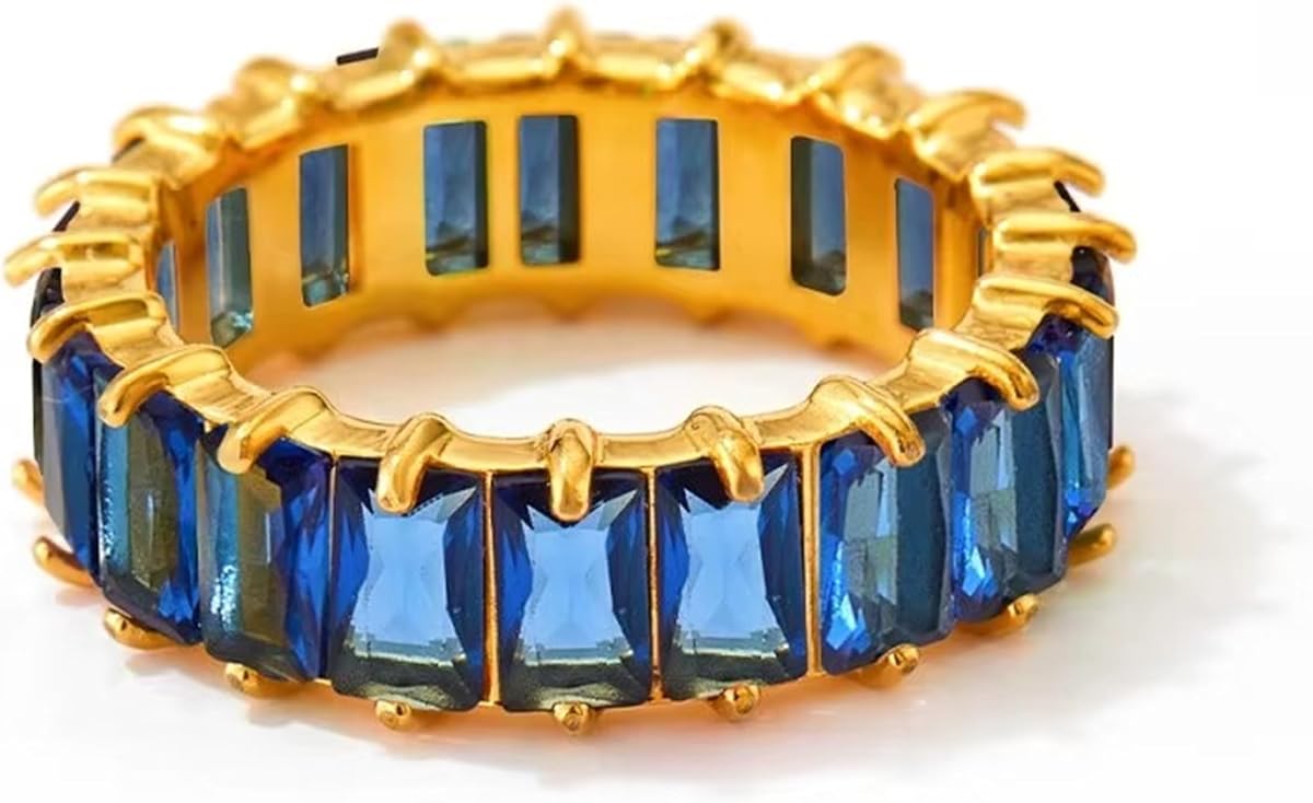 Anillo de circonio cúbico para mujer, anillo de eternidad de circonio cúbico de talla esmeralda, estilo de alianza de boda de moda, diseño de diamante continuo