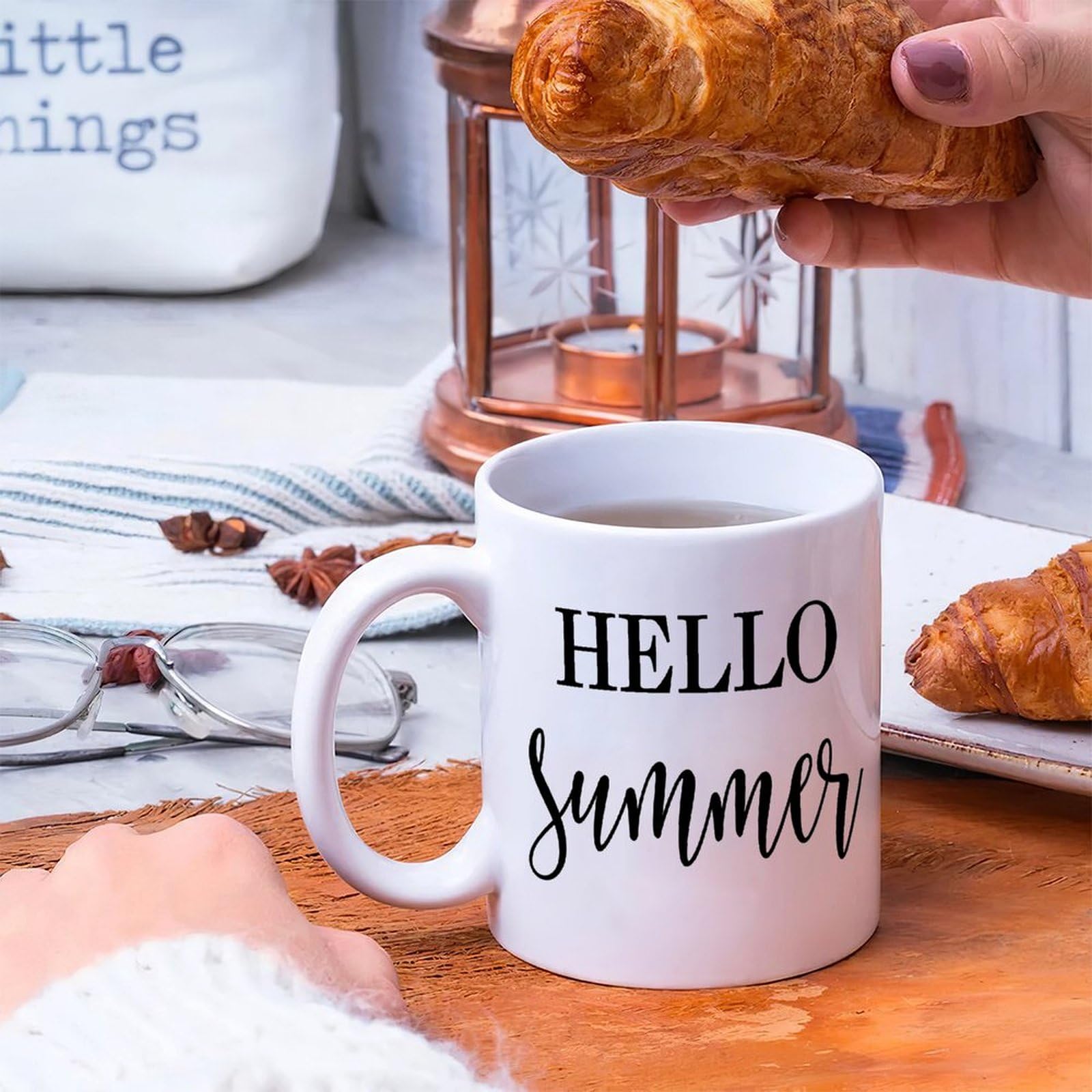 Wodevor Hello Summer Mug 11oz Personalised Coffee Tea Mug Gift for Friends Coworkers Boss Employee Adults Ceramic White