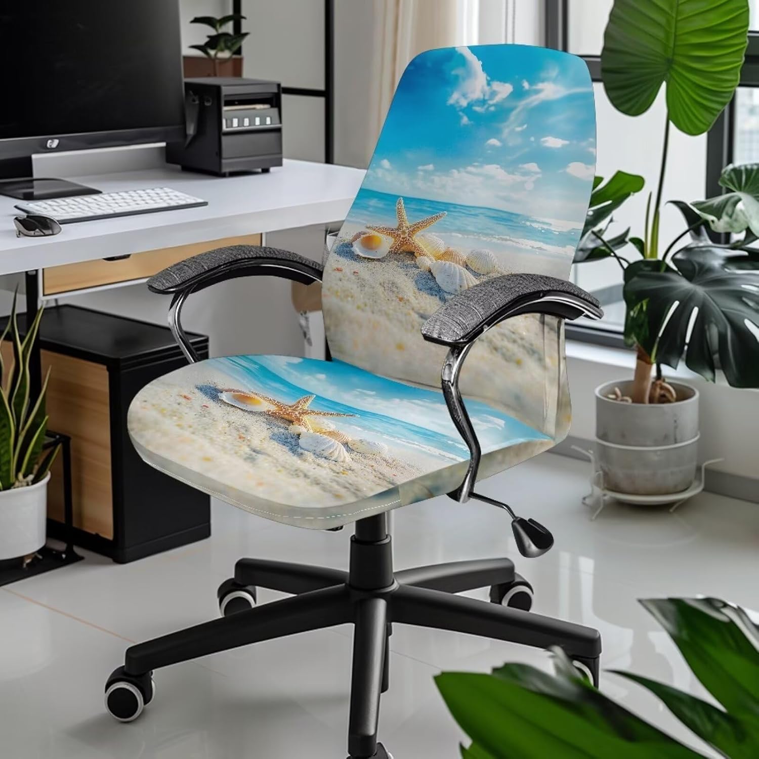 Beach Starfish Office Chair Covers Computer Chair Cover Universal Rotating Chair Desk Chair Cover Stretch Washable Executive Boss Chair Covers