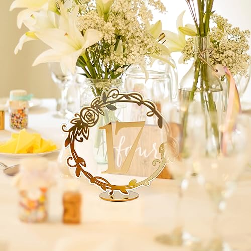 Miniatura 5 de Elegantes números de mesa de espejo - Números de mesa de recepción de boda de acrílico con soportes de encaje por Rely2016