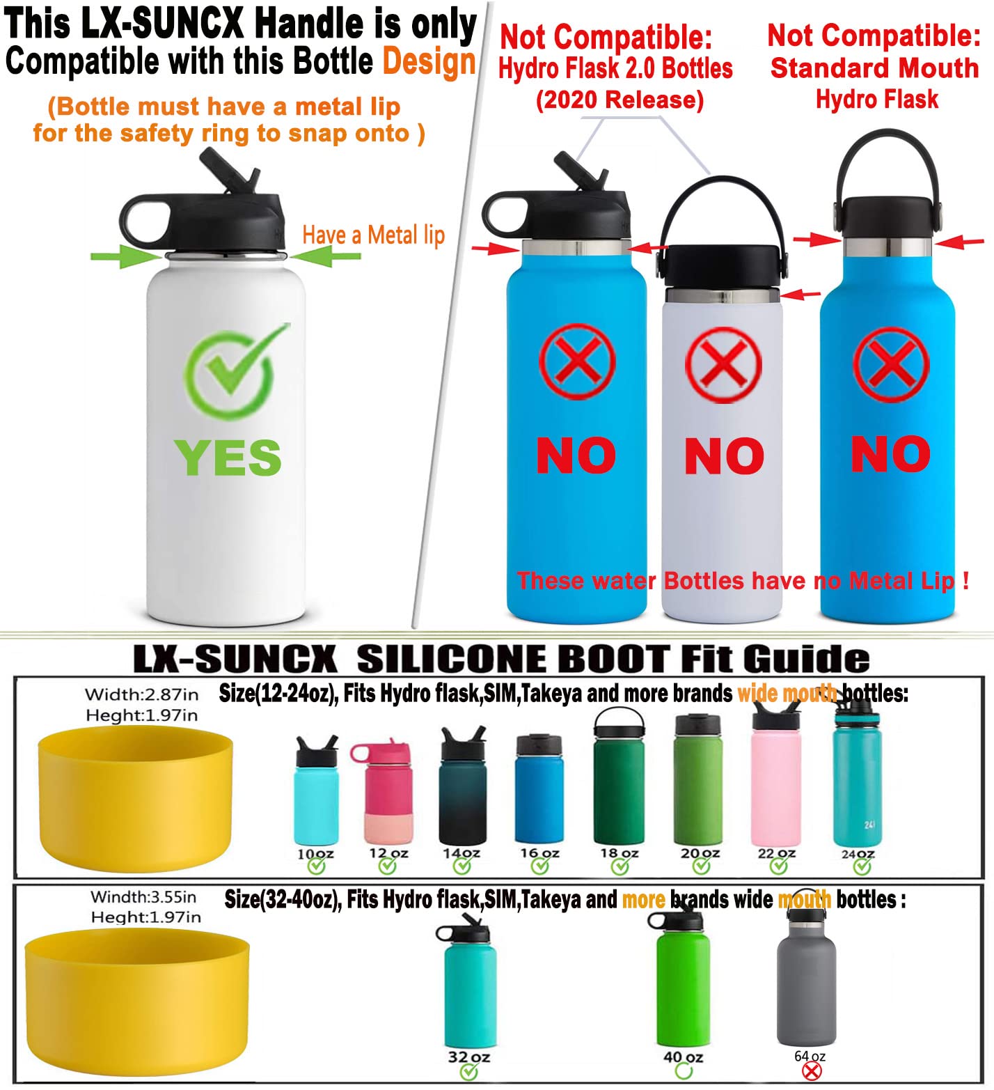 Paracord Handle and Silicone Boot,Fits All Brands Wide Mouth Bottles - ((Sunflower)/Yellow,32-40oz)