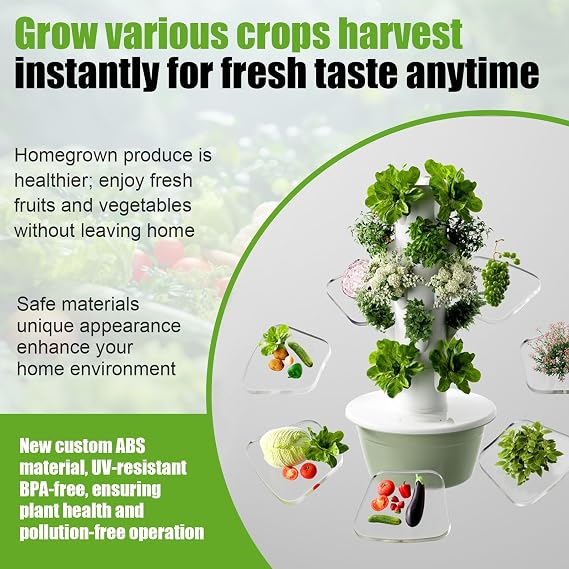 Vertical Garden Tower Aeroponic Tower Hydroponic 36-Site Indoor Smart Garden System with Self-Watering Pump for Vegetables Fruits Herbs(9th floor)