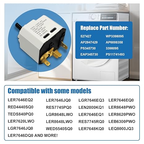 W10117655 Dryer Push to Start Switch Replacement for Whirlpool Kenmore Maytag Crosley, Dryer Start Switch AP6015267 PS11748542 WPW10117655
