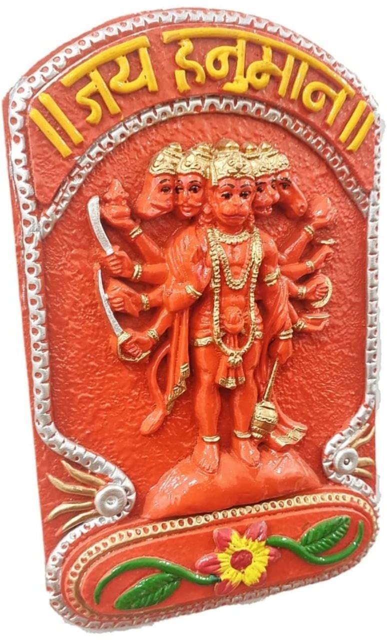 4OUR FAITH Panchmukhi Hanuman Ji - Piastra incisa da appendere alla parete, decorativa, design Old School, per Diwali Puja, decorazione per la casa, idea regalo, fatto a mano, lunghezza x larghezza =
