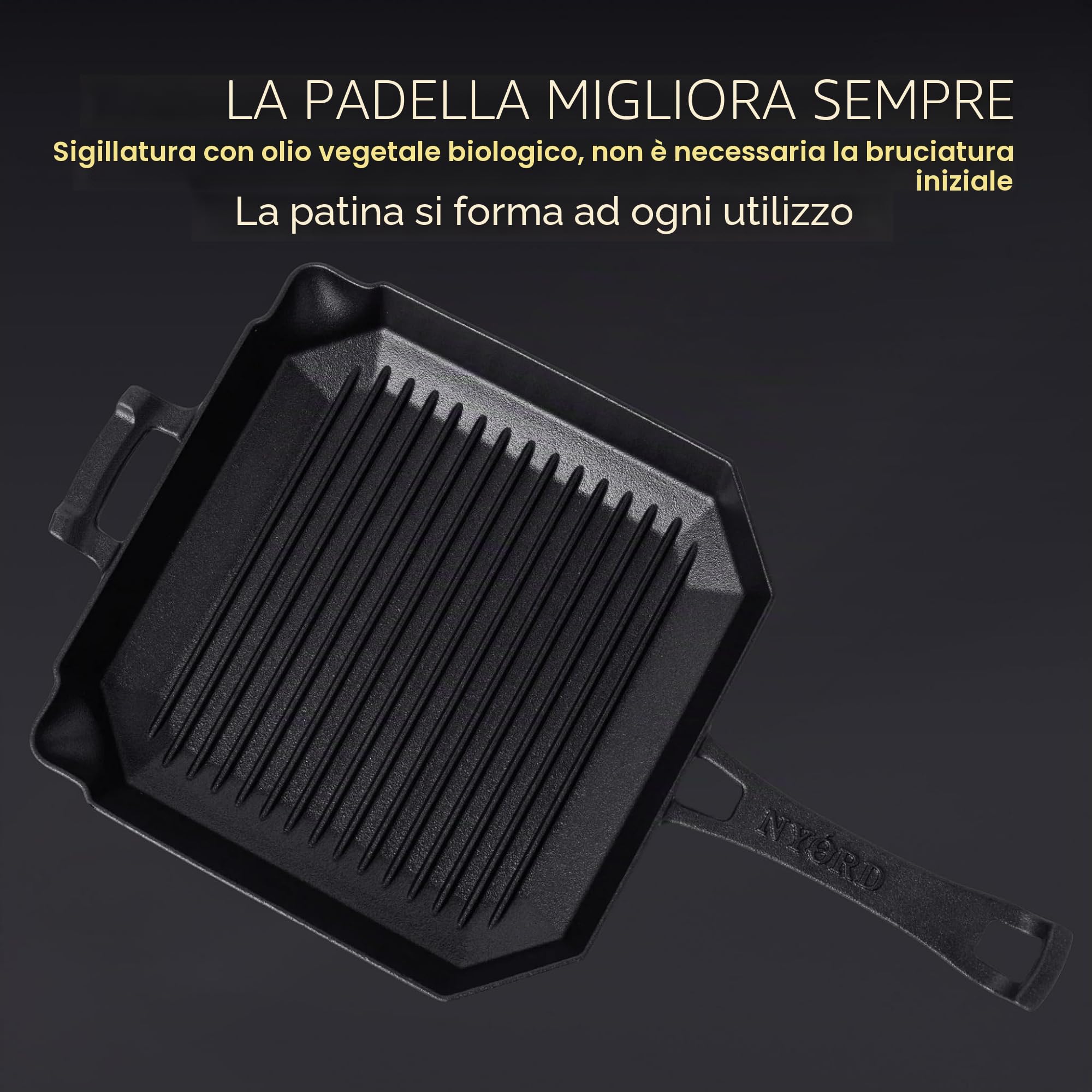 Padella in ghisa con griglie per grigliare [VINCITORE DI TEST] | Padella da BBQ in ghisa | Padella per bistecche in ghisa con beccuccio | Per induzione, vetroceramica, gas e griglia all'aperto |