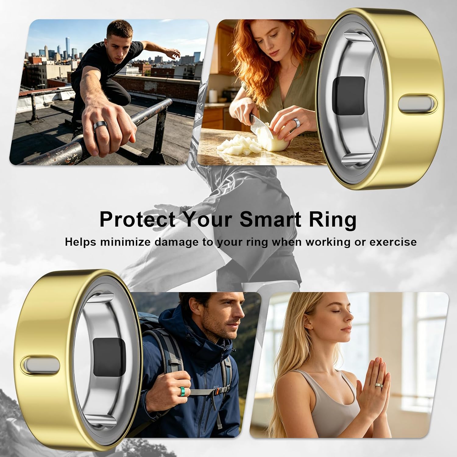 3 Pack Ring Cover Compatible with Oura Ring Gen 4/Gen 3 - Size 8, Support Charging with Cover On, Anti-Scratch Ultra-Thin TPU Ring Protector Accessories for Men Women, Gold*3