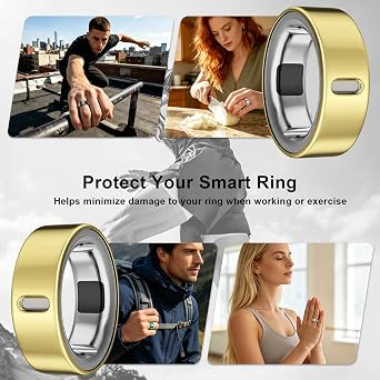 Ring Cover Compatible with Oura Ring Gen 4/Gen 3 - Size 8, Support Charging with Cover, Anti-Scratch Ultra Thin TPU Ring Protector Accessories for Men and Women, Gold, 3 Pack