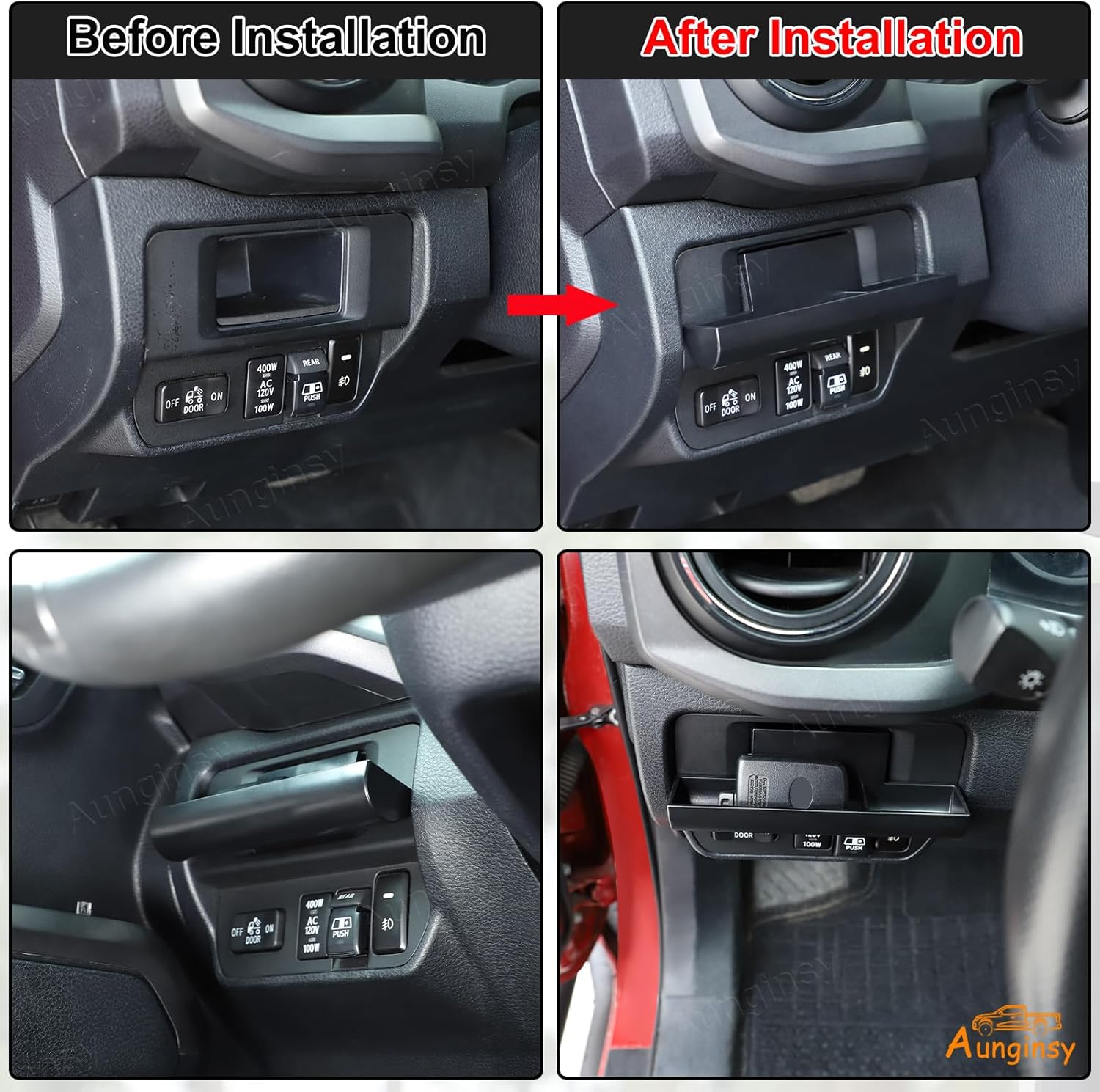 Aunginsy Car Center Console Storage Box Compatible with Toyota Tacoma 2016-2023 Truck Upgrade Drivers Side Cubby Drawer Organizer Tray Coin Key Card Holder Insert Expander Box ABS Interior Accessories