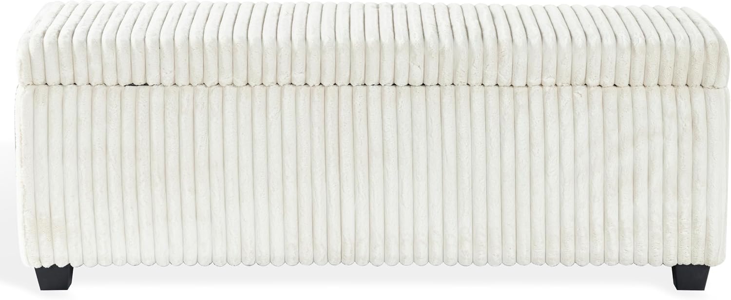 SAFAVIEH Couture Collection - Lynzie Ivory Corduroy Storage Bench, Channel Tufted Upholstered Seat with Hidden Storage, Modern Accent Furniture (SFV6114A)