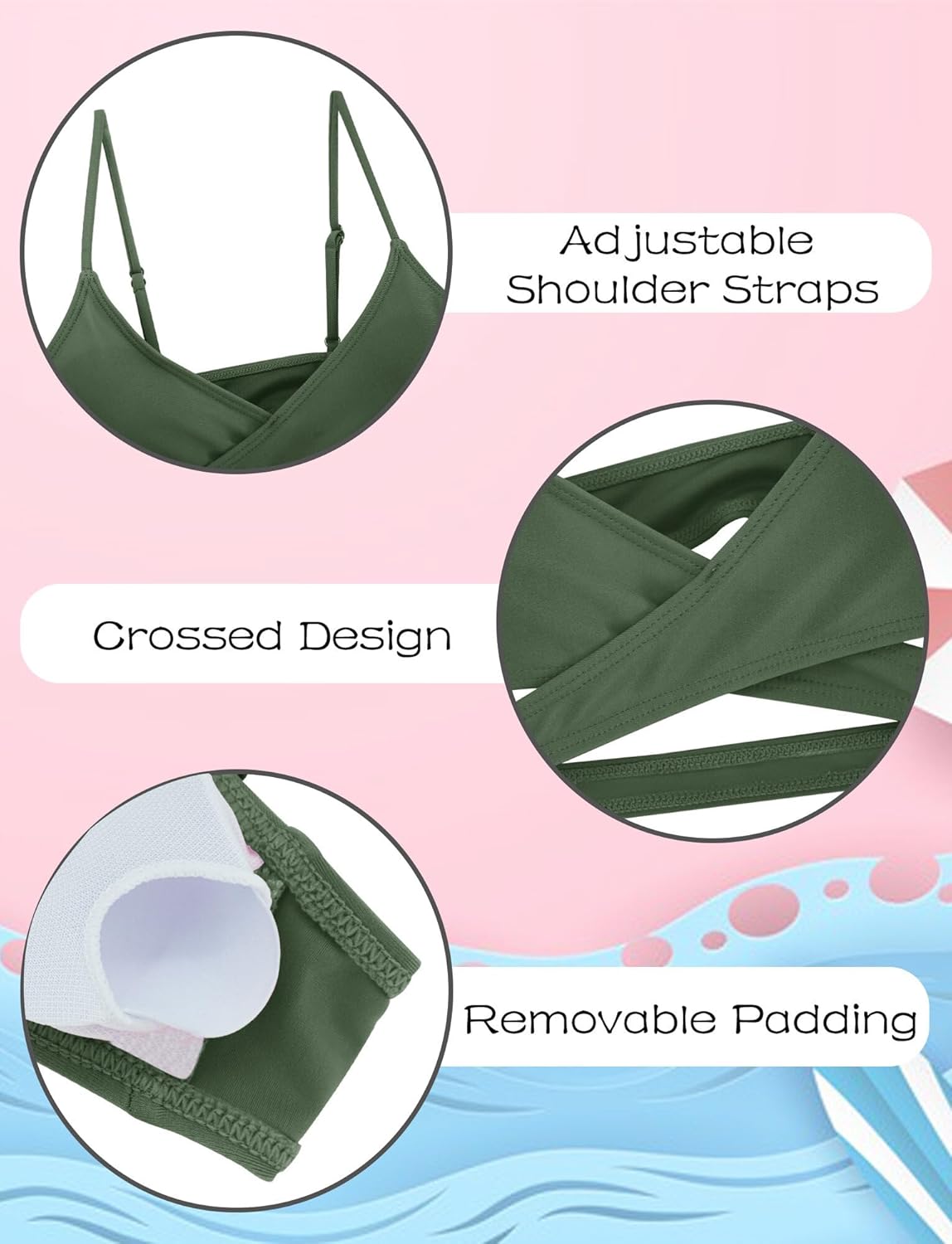 Badpakken voor meisjes, 3-delig, badpak, effen bikini, top