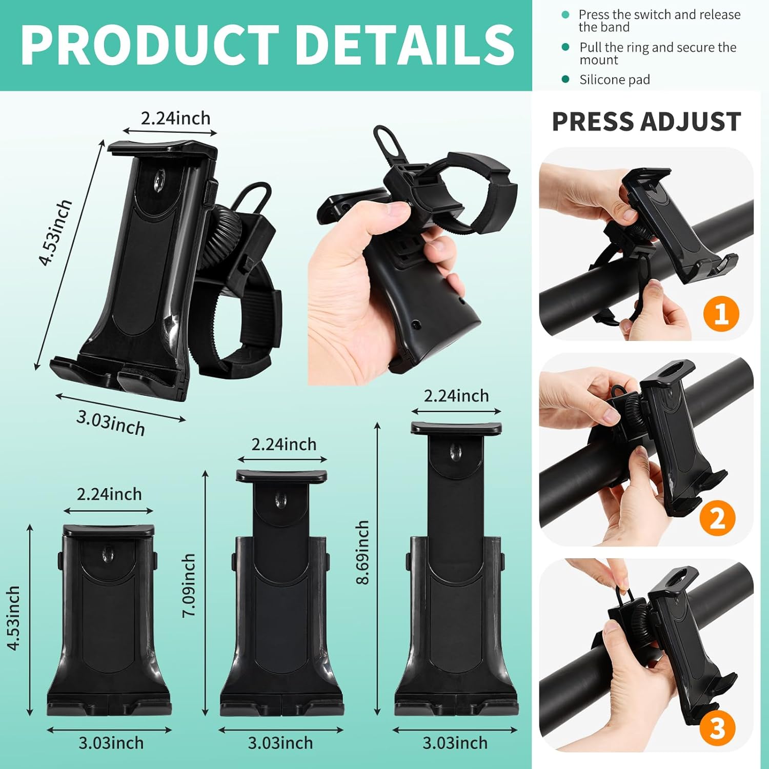 Showgeous 25 Inch Wide Handle Bar for Walking Pad Only with Phone Holder Adjustable Handrail Height from 30.7 to 39.37 Inch Treadmill Stand Feet with Non-Slip Rubber for Extra Stability and Support