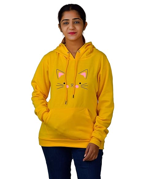 Hood Mastar Unisex-Adult Cotton Hooded Neck Cat Printed Hoodie (Cat Hoodie Yellow HM-S_Yellow_S)