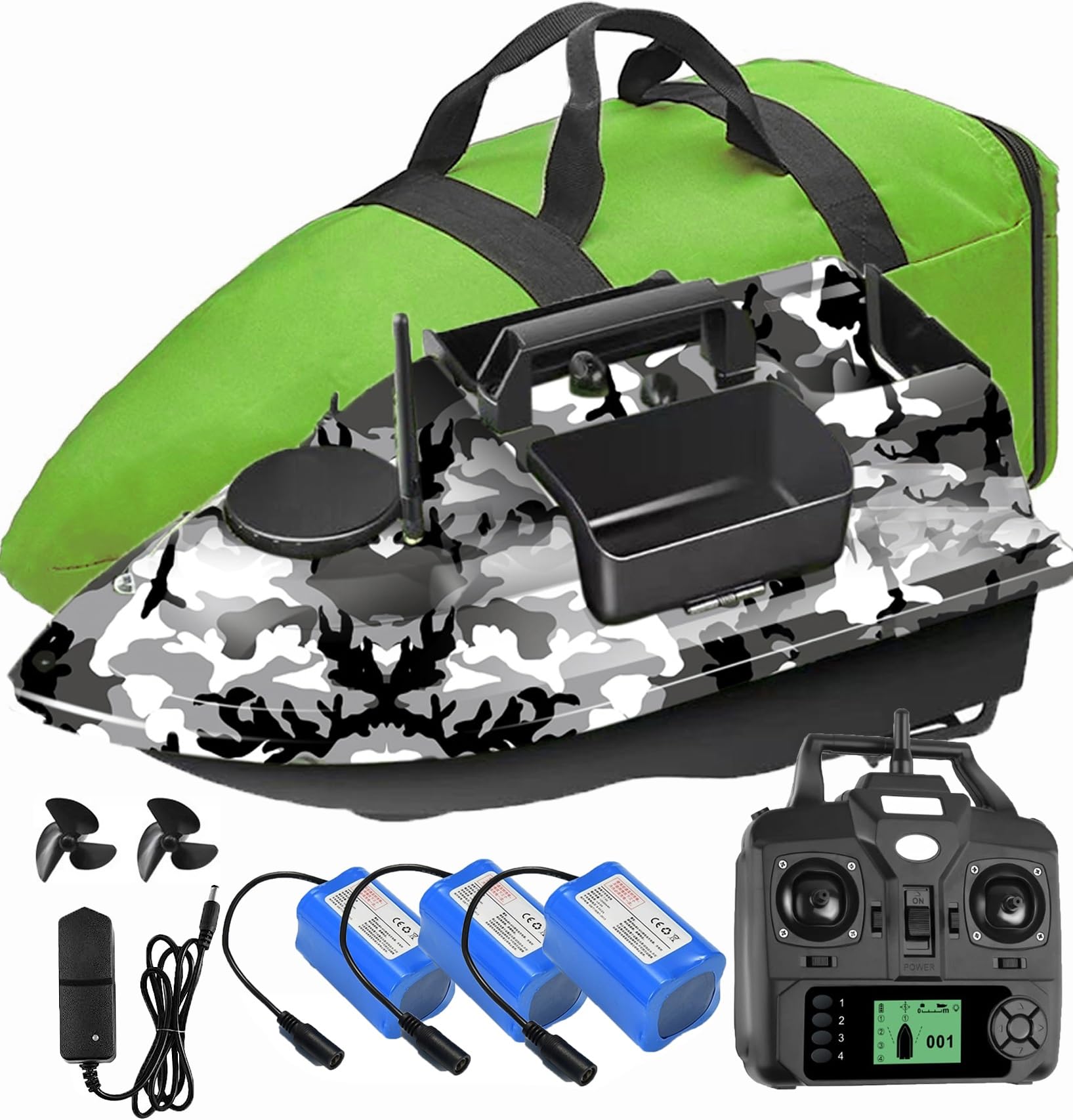12000mAh Batterie 500M GPS Bateau amorceur, Bateau amorceur pêche,Appâts De Pêche Bateau Carpe Crochet Post Bateau RC, Capteur LCD Sondeur, Avec Sac À Main, Offrez des antennes, des hélices. one key r
