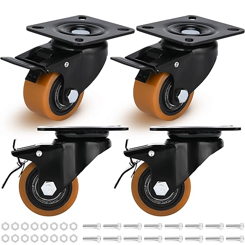 Ruedas giratorias de 3 pulgadas con freno, juego de 4 ruedas de bloqueo de seguridad con carga de 1000 libras, ruedas para mesa, remolque, mesa de