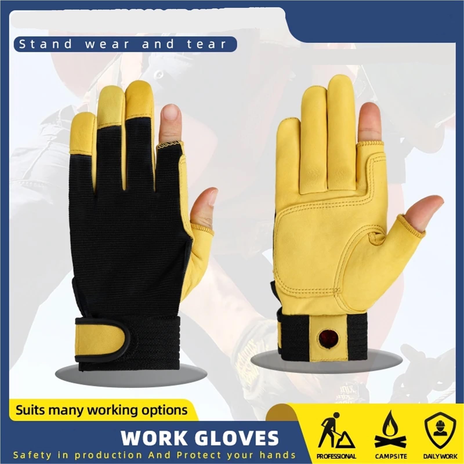 Guantes De Trabajo De Invierno Guantes de Cuero Ciclismo Jardinería Plantación Manejo al Aire Libre Tela Transpirable Costura Guantes mecánicos para Jardín, Granja(L)