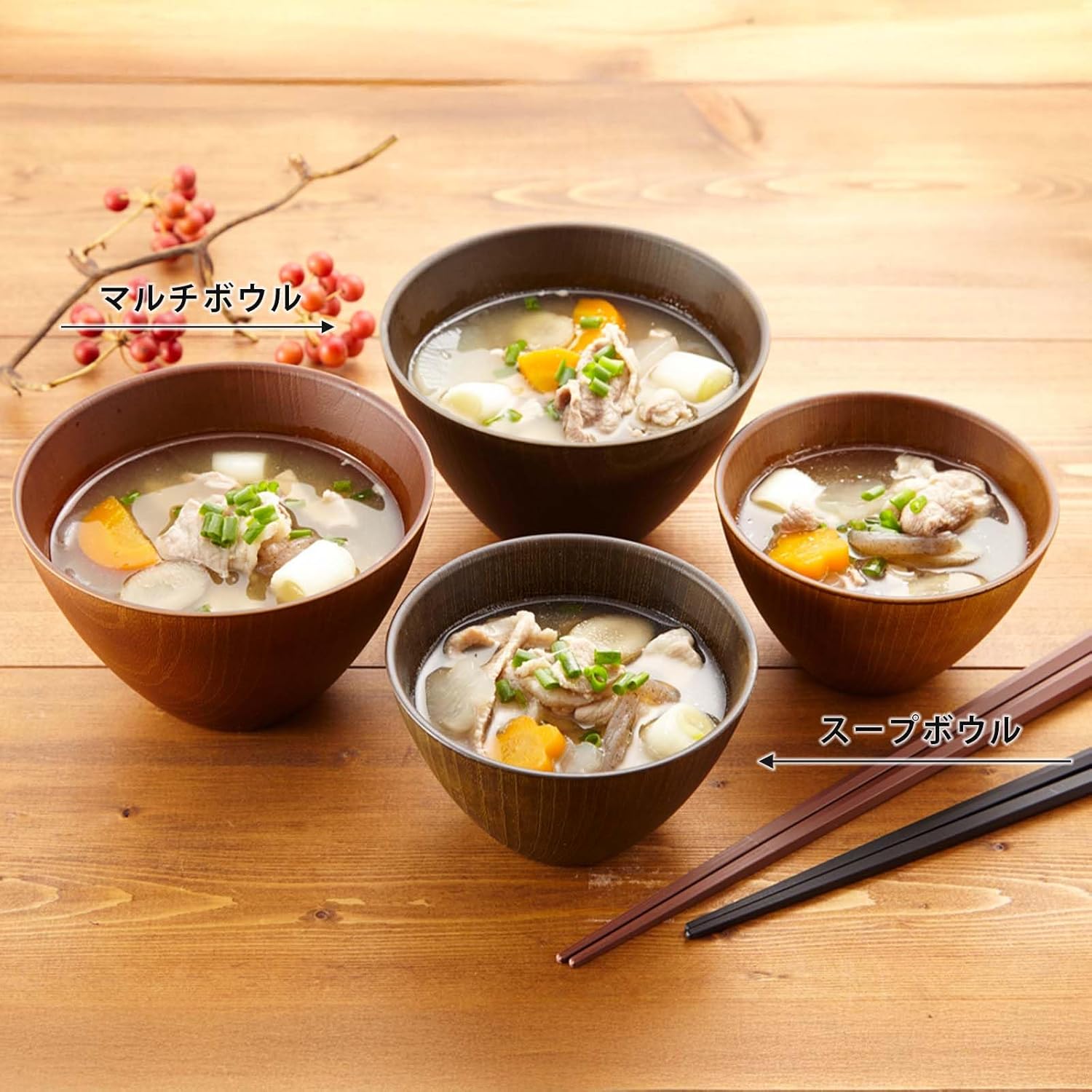 Sunlife 833391 Wood Grain Soup Bowl, Approx. 10.1 fl oz (300 ml), Diameter 4.2 x 2.7 inches (10.8 x 6.8 cm), Made in Japan, Dishwasher Safe, Natural