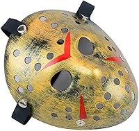 Vista 4 de Gmasking Disfraz de Halloween de terror, máscara de hockey, accesorios de cosplay para fiesta (amarillo grueso)