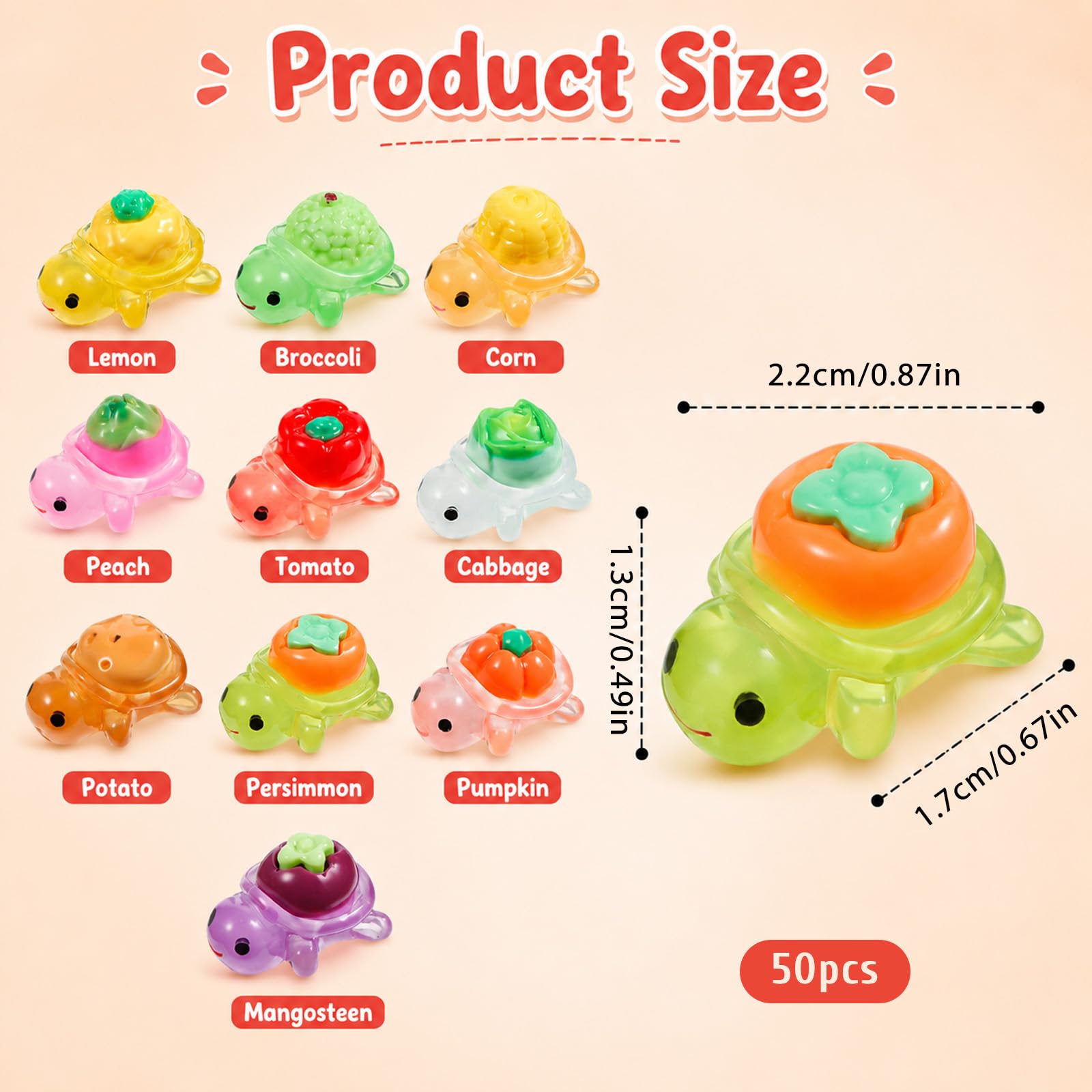 JJUNW 50 sztuk mini żółwi, świecące mini żółwie z żywicy, wielokolorowe, małe żółwie, figurki DIY, mała żółwica do dekoracji doniczek, ogrodu, krajobrazu, na imprezę, dekoracja