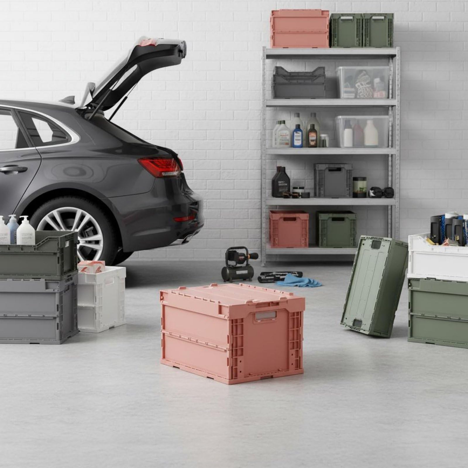 Faltbare Aufbewahrungsbox Klappkiste Lagerbehälter Multifunktionsbehälter Faltbar für Werkstatt Büroorganisation Lieferung Auto, Königsblau