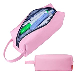 Fmeida Pink Pencil Case Aesthetic Large Capacity Pencil Case Portable Pencil Bag with Handle Cute Stationery Pen Bag Pouch Organizer for School Office Travel