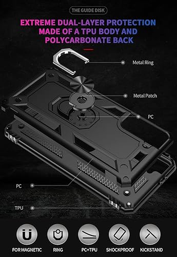 Miniatura 7 de Androgate Funda compatible con Samsung Galaxy S21 FE 5G con protectores de pantalla HD, soporte de anillo de metal de grado militar, prueba de