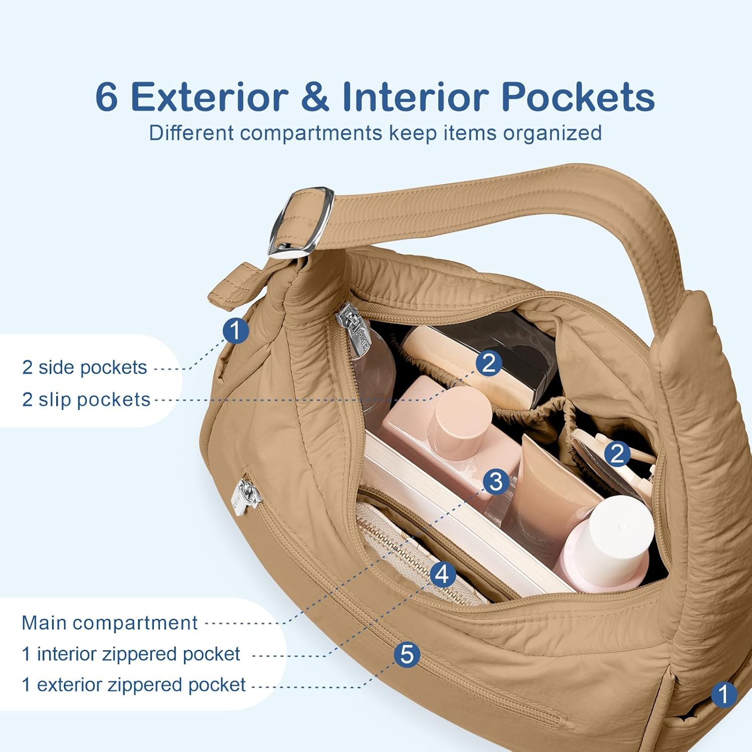 TOPDesign Quilted Puffer Shoulder Bag for Women, Trendy Lightweight Hobo Crescent Bag with Adjustable Strap