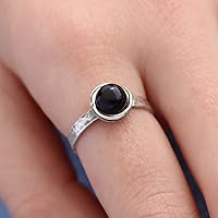 Vista 48 de Anillo de plata de ley con piedras preciosas para mujer, anillo apilable de piedra martillada, anillo de piedra natal