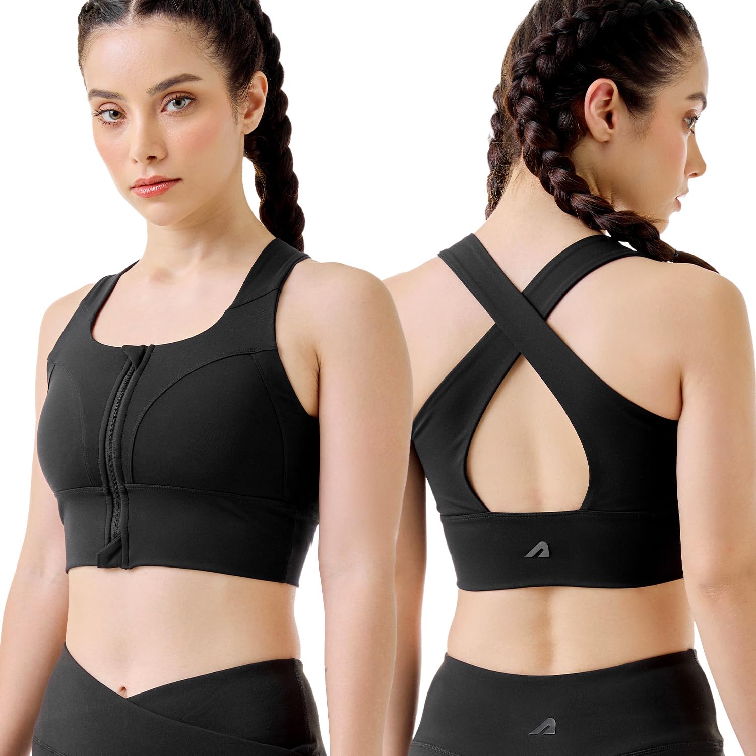 Sports Bra for Women,Premium Nylon Blend Padded Gym Bra for Woman with Criss Cross Back & Front Zip,Boldtech Sweat-Wicking,Stretch Fit,Durable & Comfortable Activewear for Gym,Yoga & Training