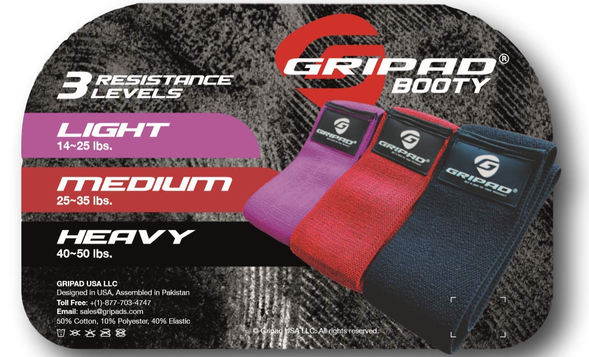 Gripad 【Stoff Booty Bands】Stoff Widerstandsbänder für Beine und Po: 3 Pack Set Perfekter Workout Hip Band Widerstand Tragetasche enthalten